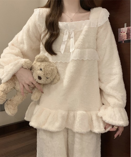 WEGO（ウィゴー）の「WEGO/モコモコファーリボンルームウェア上下セット・ワンピース（ルームウェア/パジャマ・レディース・ホワイト/ホワイト系その他・FREE）」の10枚目の写真