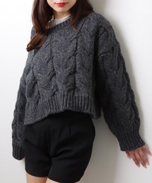 もこもこ ケーブル柄 ショート ニット プルオーバー