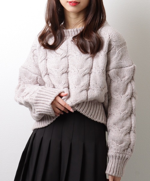 Lace Ladies(レースレディース)の「もこもこ ケーブル柄 ショート ニット プルオーバー(ニット/セーター・レディース・ブラック/グレー/ピンク・FREE/S)」の10枚目の写真
