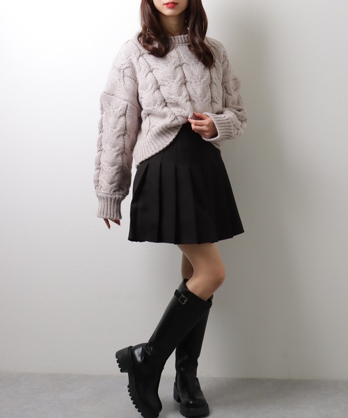 Lace Ladies(レースレディース)の「もこもこ ケーブル柄 ショート ニット プルオーバー(ニット/セーター・レディース・ブラック/グレー/ピンク・FREE/S)」の12枚目の写真