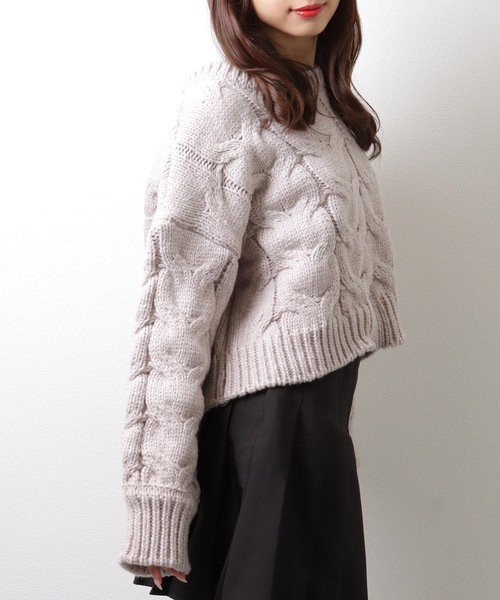 Lace Ladies(レースレディース)の「もこもこ ケーブル柄 ショート ニット プルオーバー(ニット/セーター・レディース・ブラック/グレー/ピンク・FREE/S)」の13枚目の写真