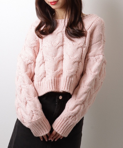 Lace Ladies(レースレディース)の「もこもこ ケーブル柄 ショート ニット プルオーバー(ニット/セーター・レディース・ブラック/グレー/ピンク・FREE/S)」の14枚目の写真