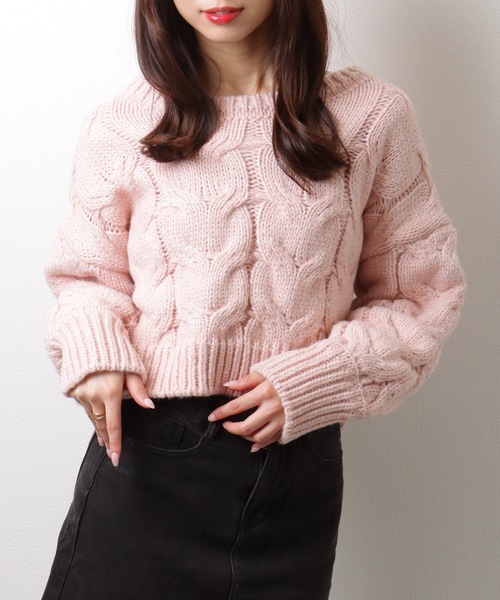 Lace Ladies(レースレディース)の「もこもこ ケーブル柄 ショート ニット プルオーバー(ニット/セーター・レディース・ブラック/グレー/ピンク・FREE/S)」の16枚目の写真