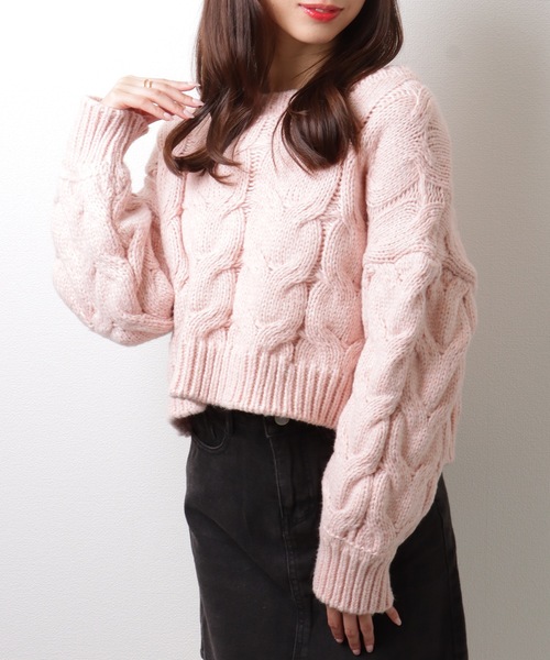 Lace Ladies(レースレディース)の「もこもこ ケーブル柄 ショート ニット プルオーバー(ニット/セーター・レディース・ブラック/グレー/ピンク・FREE/S)」の17枚目の写真