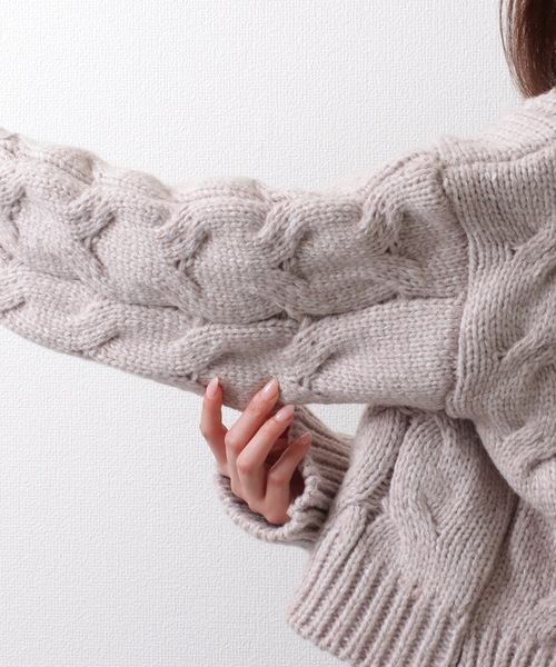 Lace Ladies(レースレディース)の「もこもこ ケーブル柄 ショート ニット プルオーバー(ニット/セーター・レディース・ブラック/グレー/ピンク・FREE/S)」の20枚目の写真