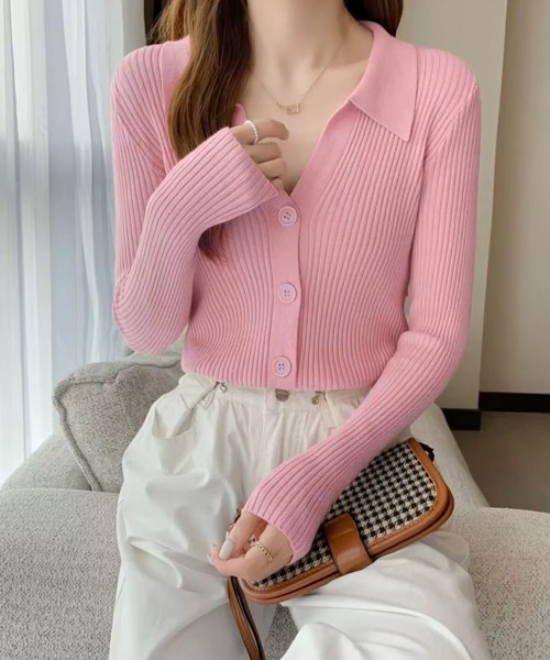 Miniministore(ミニミニストア)の「ニットトップス レディース Vネック長袖(ニット/セーター・レディース・ピンク/ブラック/アイボリー/ブルー/ホワイト・FREE)」の19枚目の写真