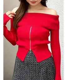 MERCURYDUO | 2WAYオフショルZIPロングスリーブニット(ニット/セーター)