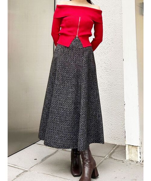 MERCURYDUO（マーキュリーデュオ）の「2WAYオフショルZIPロングスリーブニット（ニット/セーター・レディース・ダークブラウン/レッド/ブラック/アイボリー・FREE）」の8枚目の写真