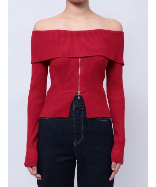 MERCURYDUO（マーキュリーデュオ）の「2WAYオフショルZIPロングスリーブニット（ニット/セーター・レディース・ダークブラウン/レッド/ブラック/アイボリー・FREE）」の11枚目の写真