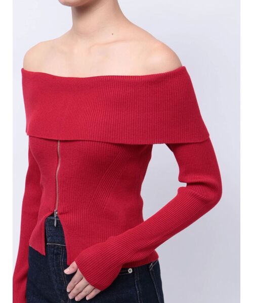 MERCURYDUO（マーキュリーデュオ）の「2WAYオフショルZIPロングスリーブニット（ニット/セーター・レディース・ダークブラウン/レッド/ブラック/アイボリー・FREE）」の15枚目の写真