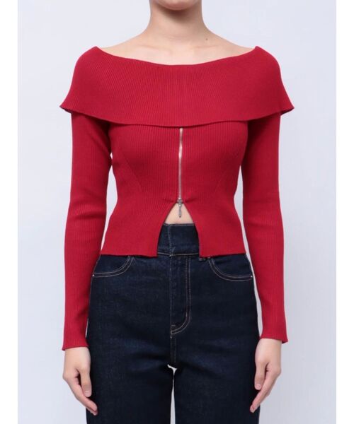 MERCURYDUO（マーキュリーデュオ）の「2WAYオフショルZIPロングスリーブニット（ニット/セーター・レディース・ダークブラウン/レッド/ブラック/アイボリー・FREE）」の18枚目の写真