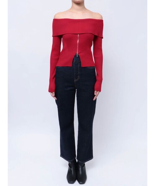 MERCURYDUO（マーキュリーデュオ）の「2WAYオフショルZIPロングスリーブニット（ニット/セーター・レディース・ダークブラウン/レッド/ブラック/アイボリー・FREE）」の19枚目の写真