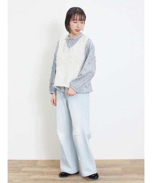 セール】 SH刺繍ストライプ柄ルームパンツ（レッド/ネイビー
