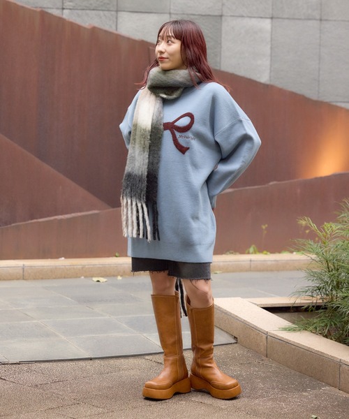 RODEO CROWNS WIDE BOWL（ロデオクラウンズワイドボウル）の「Ribbonニットチュニックワンピース（ワンピース・レディース・サックスブルー/ブラック/ピンク・FREE）」の7枚目の写真