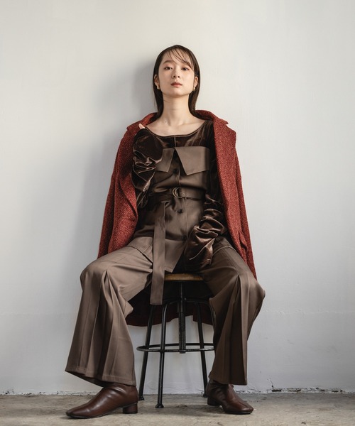 mideal（マイディール）の「center pleats flare pants / センタープリーツフレアパンツ（その他パンツ・レディース・ブラウン/チャコールグレー・SMALL/MEDIUM）」の14枚目の写真