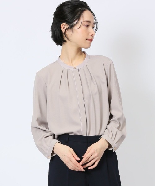 【ストレッチ マシンウォッシャブル】m.f.エディトリアル レディース バンドカラーパイピング 8分袖比翼ブラウス（シャツ/ブラウス）｜m.f.editorial（エムエフエディトリアル） 5,711円