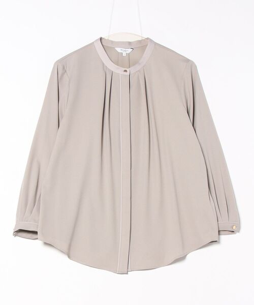 m.f.editorial(エムエフエディトリアル)の「【ストレッチ マシンウォッシャブル】m.f.エディトリアル レディース バンドカラーパイピング 8分袖比翼ブラウス(シャツ/ブラウス・レディース・ホワイト/ベージュ/ネイビー・MEDIUM/LARGE)」の4枚目の写真