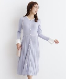 《美人百花掲載》パール調デザインバイカラーニットワンピース【洗濯機洗い可】