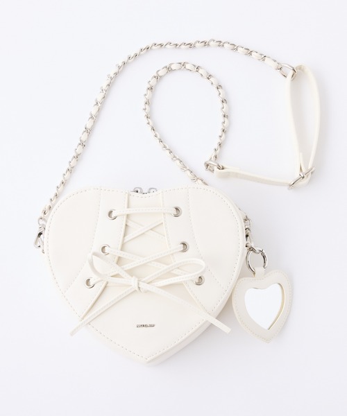 one after another NICE CLAUP(ワンアフターアナザーナイスクラップ)の「レースアップハートバッグ(ショルダーバッグ・レディース・ピンク/アイボリー/ブラック・FREE)」の2枚目の写真