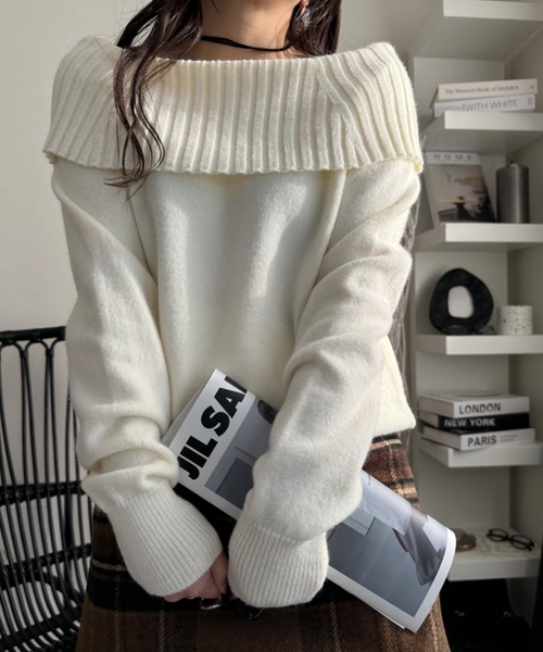 paloma wool 淡い水色 オフショルダー ニットセーター Olu.｜フリルオフショルダーサマーニット | Rakuten Fashion