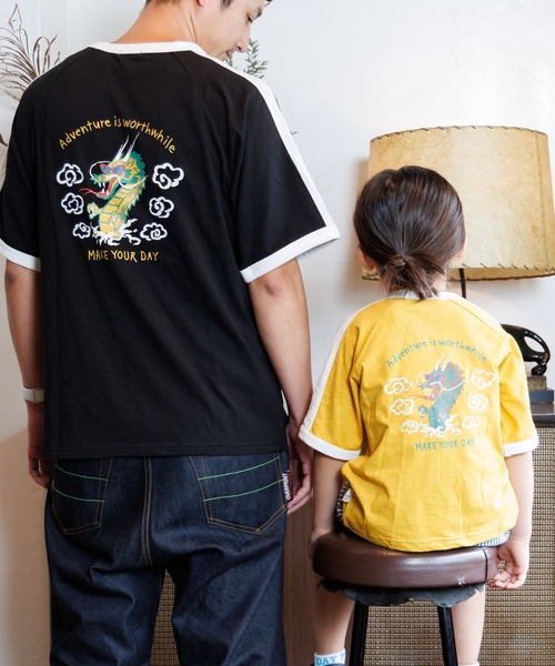 MAKE YOUR DAY(メイクユアデイ)の「ドラゴンスカジャン風半袖Tシャツ■80~140cm(Tシャツ/カットソー・キッズ・ブラック/マスタード/グリーン・110/100/90/80/140/130/120)」の6枚目の写真