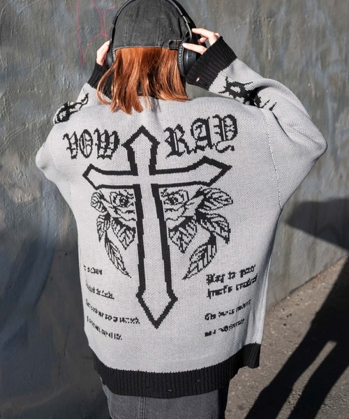 セール】WEGO/クロスダメージニットBIGブルゾン（ニット/セーター