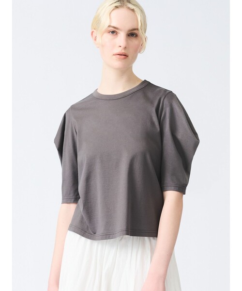 美品 ミズイロインド ドルマンスリーブ ウールブレンドカットソー グレー セール】mizuiro ind ドレープスリーブT（Tシャツ/カットソー