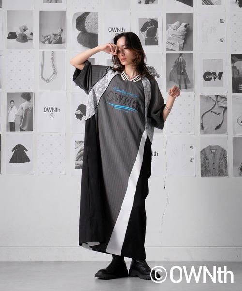 antiqua OWNth ラインデザイン切替OWNthロゴワンピース ラインデザイン切替OWNthロゴワンピース（ワンピース）｜OWNth