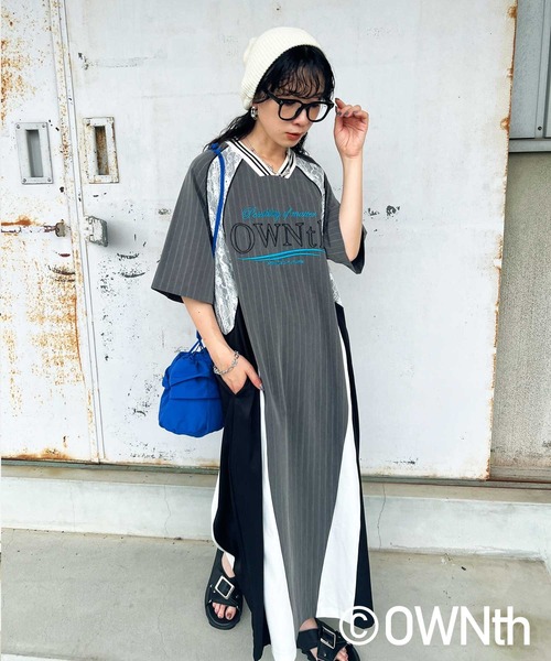 antiqua OWNth ラインデザイン切替OWNthロゴワンピース ラインデザイン切替OWNthロゴワンピース（ワンピース）｜OWNth