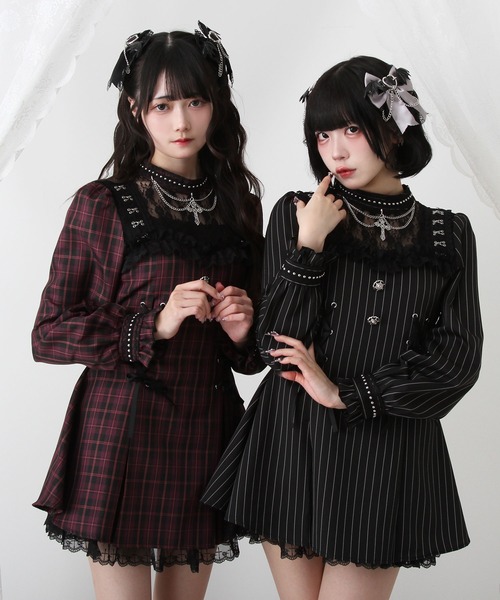 十字架チェーンチョーカー風レースアップワンピース 十字架チェーンチョーカー風レースアップワンピース【選べる柄