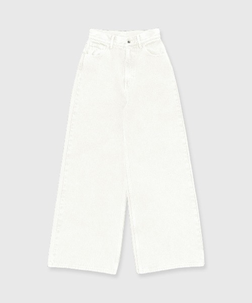 PEOPLESTYLE 無地 ルーズ 変形シルエット デニムパンツ ホワイト セール】綿100％ゆるシルエット超ワイドパンツ ［Soiunique