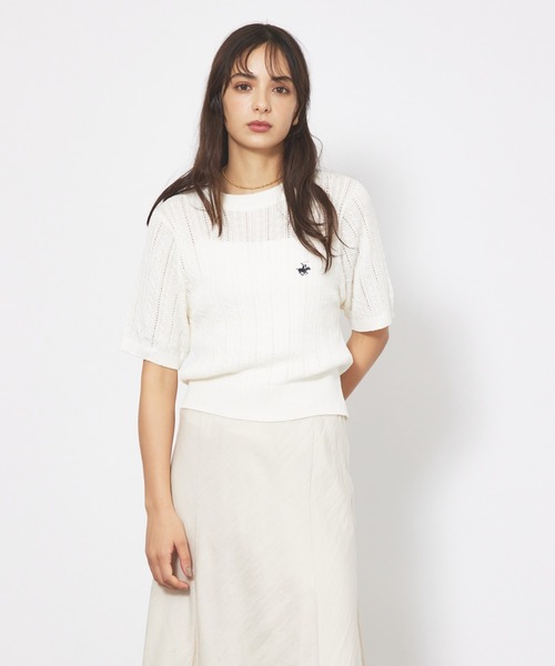 BEVERLY HILLS POLO CLUB（ビバリーヒルズポロクラブ）の「【BEVERLY HILLS POLO CLUB / ビバリーヒルズ ポロクラブ】 ワンポイント 半袖ケーブルニット【WEB限定】（ニット/セーター・レディース・サックスブルー/ホワイト/ネイビー・フリー）」の8枚目の写真
