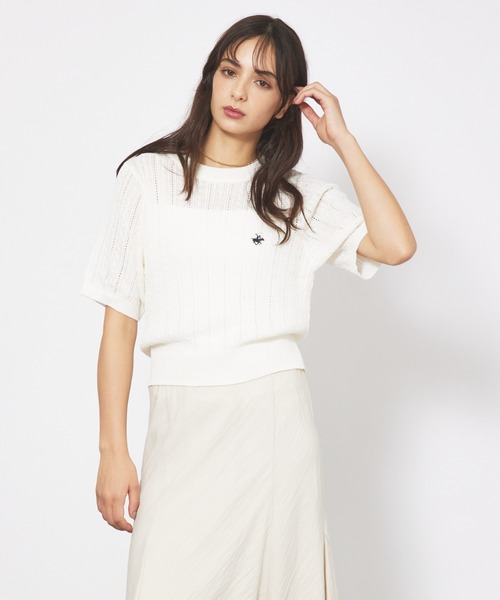 BEVERLY HILLS POLO CLUB（ビバリーヒルズポロクラブ）の「【BEVERLY HILLS POLO CLUB / ビバリーヒルズ ポロクラブ】 ワンポイント 半袖ケーブルニット【WEB限定】（ニット/セーター・レディース・サックスブルー/ホワイト/ネイビー・フリー）」の10枚目の写真