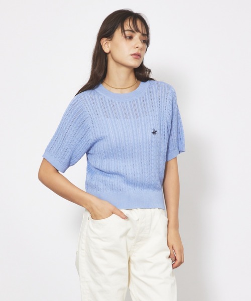 BEVERLY HILLS POLO CLUB（ビバリーヒルズポロクラブ）の「【BEVERLY HILLS POLO CLUB / ビバリーヒルズ ポロクラブ】 ワンポイント 半袖ケーブルニット【WEB限定】（ニット/セーター・レディース・サックスブルー/ホワイト/ネイビー・フリー）」の13枚目の写真