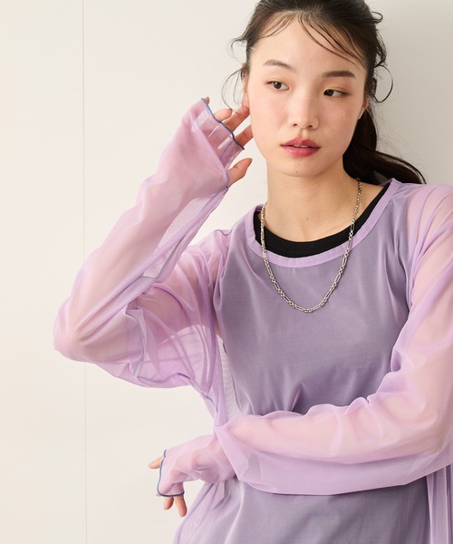 JUNRED(ジュンレッド)の「シアーメローロングスリーブTee(Tシャツ/カットソー・メンズ・ブルー/パープル・FREE)」の8枚目の写真