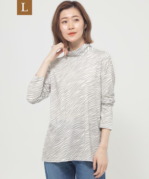 EVEX by KRIZIA(エヴェックスバイクリツィア)の「【L】【ウォッシャブル】ゼブラプリントハイネックカットソー(Tシャツ/カットソー・レディース・グレー系その他2/ダークネイビー・46/44)」の1枚目の写真