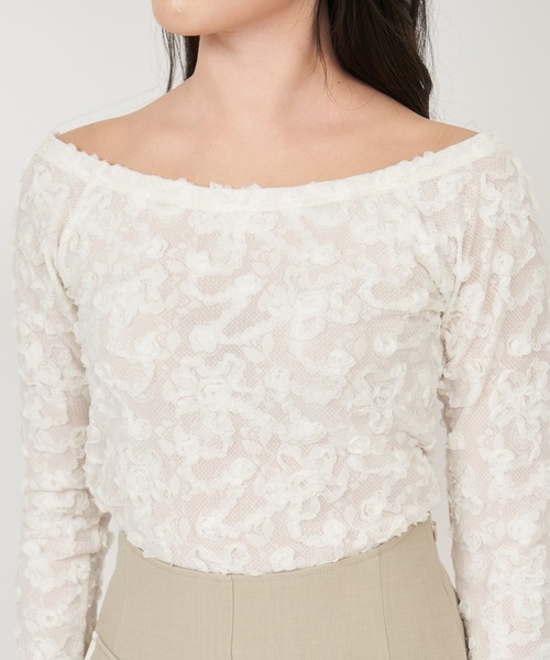 ROYAL PARTY（ロイヤルパーティー）の「3Dフラワーレースオフショルトップス（Tシャツ/カットソー・レディース・ブラック/オフホワイト・FREE）」の20枚目の写真