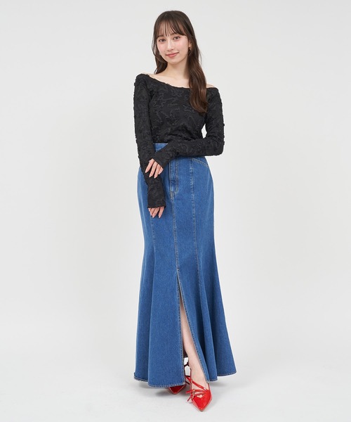 ROYAL PARTY（ロイヤルパーティー）の「3Dフラワーレースオフショルトップス（Tシャツ/カットソー・レディース・ブラック/オフホワイト・FREE）」の11枚目の写真