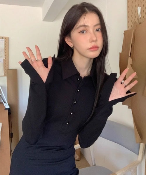 urge:(アージコロン )の「【URGE:】襟付き 長袖 ロング丈 タイト ワンピース(ワンピース・レディース・ブラック・X-LARGE/SMALL/MEDIUM/LARGE)」の4枚目の写真