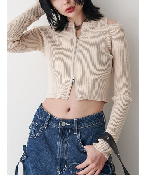 jouetie（ジュエティ）の「カットアウトジップニット（ニット/セーター・レディース・アイボリー/ピンク/ブラック・MEDIUM）」の5枚目の写真