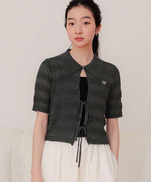 miette(ミエット)の「フロントリボンシアーニットトップス(ニット/セーター・レディース・チャコール/イエロー/ブラウン/ピンク・FREE)」の10枚目の写真