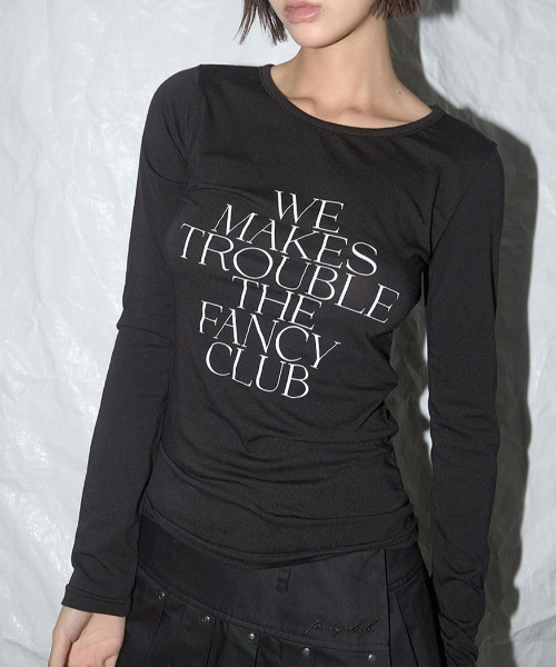 FANCY CLUB(ファンシークラブ)の「A'GEM/9 × .kom 『 FANCY CLUB/ファンシークラブ』 WE MAKES TROUBLE LONG SLEEVE/メイクトラブル長袖カットソー(Tシャツ/カットソー・レディース・アイボリー/ブラック・FREE)」の2枚目の写真