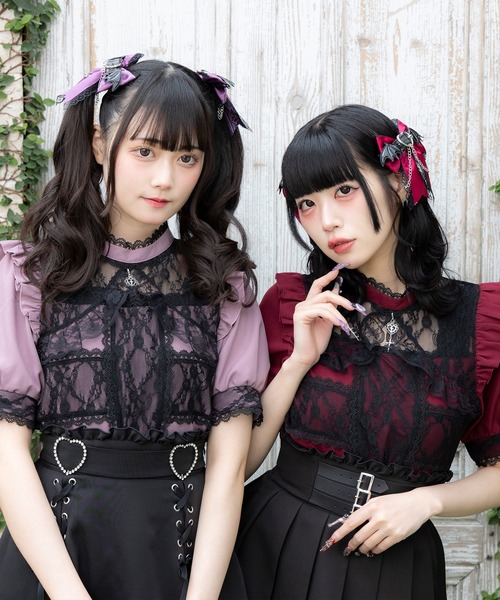 DearMyLove(ディアマイラブ)の「十字架レースフリルハートチャームブラウス(シャツ/ブラウス・レディース・ホワイト×ブラック/パープル/ホワイト/ブラック/ボルドー・LL/LARGE/MEDIUM/3L)」の11枚目の写真