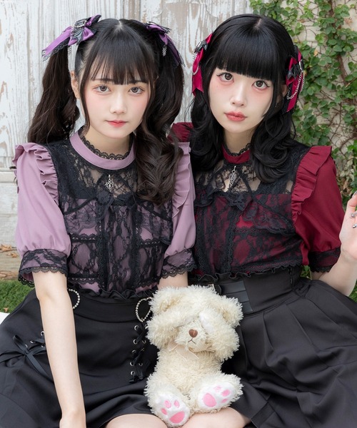 DearMyLove(ディアマイラブ)の「十字架レースフリルハートチャームブラウス(シャツ/ブラウス・レディース・ホワイト×ブラック/パープル/ホワイト/ブラック/ボルドー・LL/LARGE/MEDIUM/3L)」の12枚目の写真