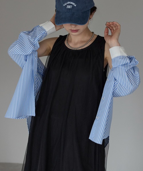 each（イーチ）の「シフォンレイヤードノースリワンピ（ワンピース・レディース・ベージュ/ブラック・FREE）」の2枚目の写真