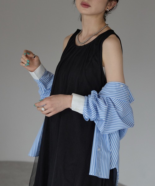 each（イーチ）の「シフォンレイヤードノースリワンピ（ワンピース・レディース・ベージュ/ブラック・FREE）」の6枚目の写真