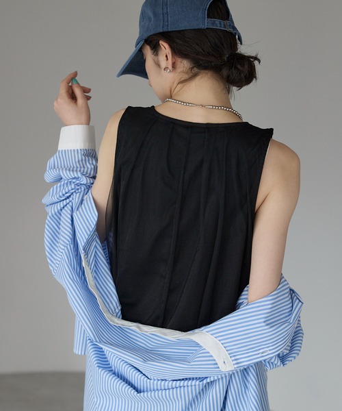 each（イーチ）の「シフォンレイヤードノースリワンピ（ワンピース・レディース・ベージュ/ブラック・FREE）」の4枚目の写真