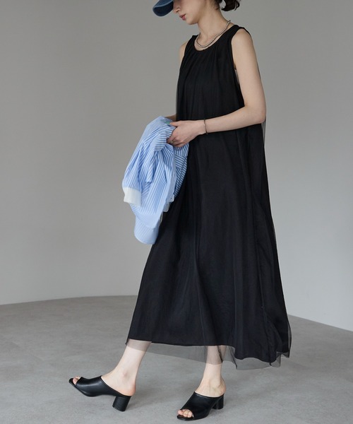 each（イーチ）の「シフォンレイヤードノースリワンピ（ワンピース・レディース・ベージュ/ブラック・FREE）」の10枚目の写真