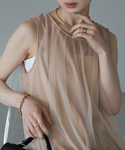 each（イーチ）の「シフォンレイヤードノースリワンピ（ワンピース・レディース・ベージュ/ブラック・FREE）」の16枚目の写真