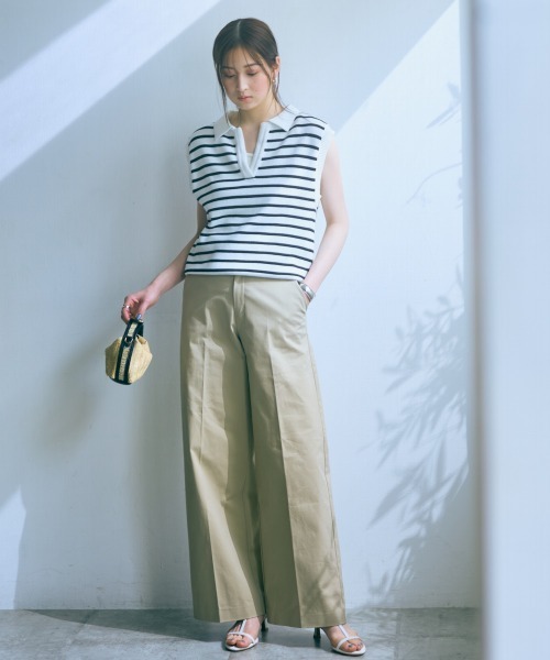 slattgir(スラットジール)の「高身長 ワイドチノパンツ 丈長め・トールサイズ Essenave(チノパンツ・レディース・ベージュ/ネイビー・LL/3L/4L/5L/M/L)」の4枚目の写真